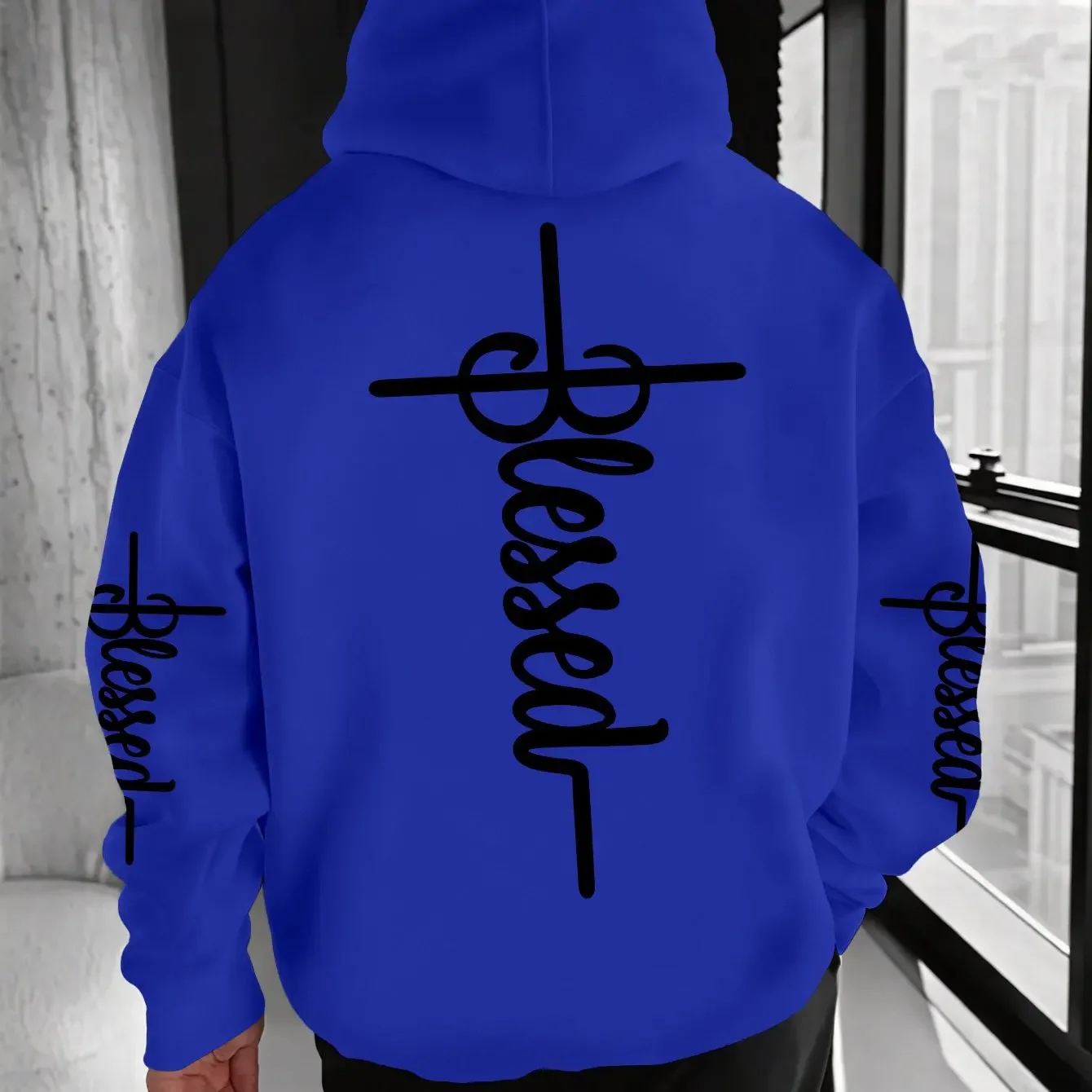 Letter New Style Trend Fleece Kangaroo Pocket Fashion Pattern  100% Micro-Elastic Knitted Fabric Men'S Hooded Sweatshirt  Gift