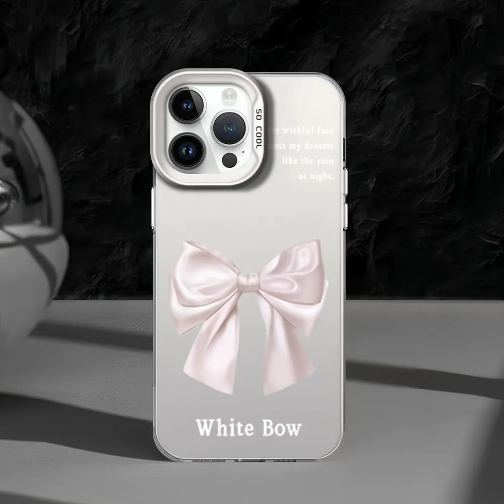 Simulated Lovely Silk Bow For iPhone 12 11 13 14 15 16 Max Pro Plus Protective Cover IMD Phone Case