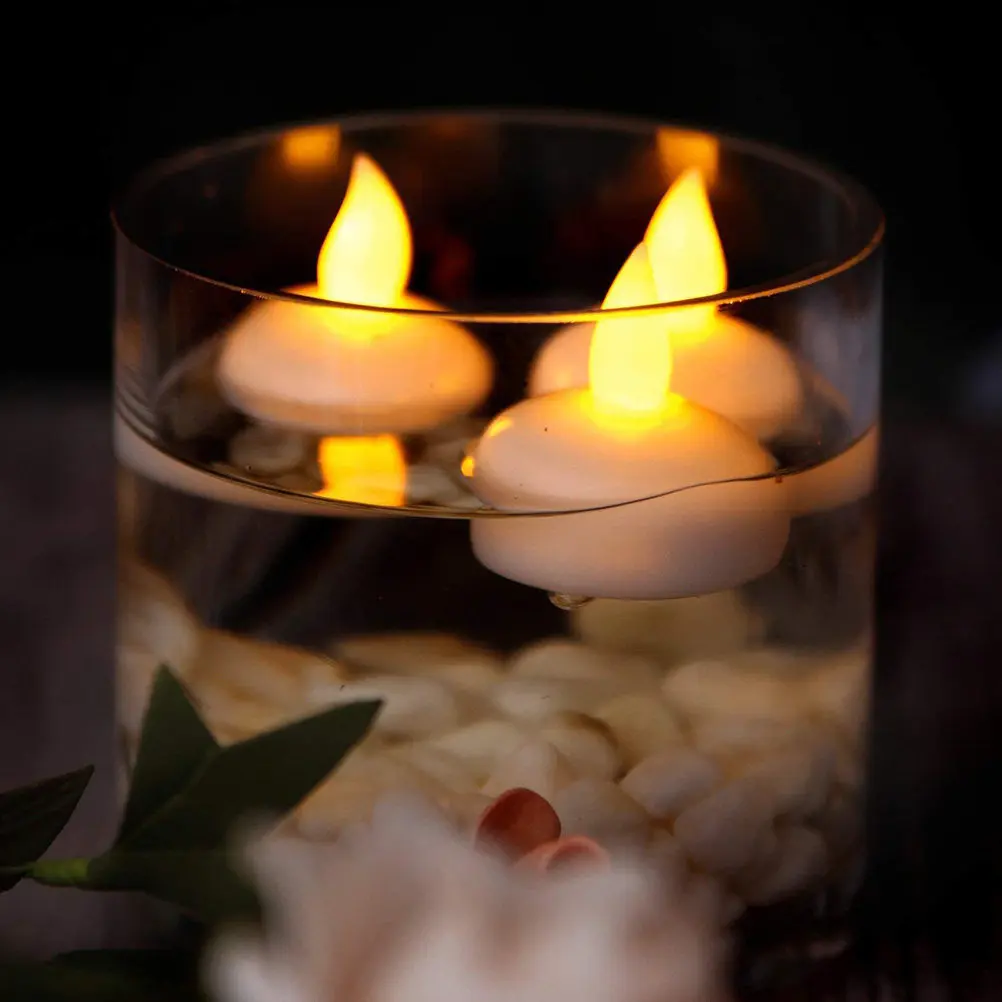 LED Floating Candles 24 Pack Waterproof Flameless Tealights Water Activated Yellow Light Wedding Party Decor