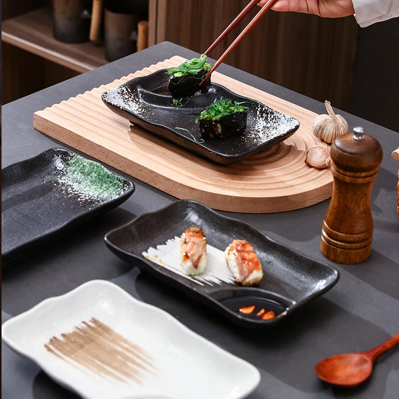 LingAo--Japanese-style ceramic small plates with vinegar dish for sushi, grilled meat seasoning plates