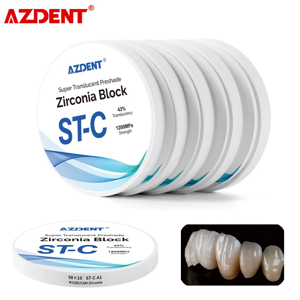 AZDENT Dental ST-C Pre-Shade Zirconia Block A1-BL4 Dental Lab Material for Crown Inlay Bridge Half Denture Implant