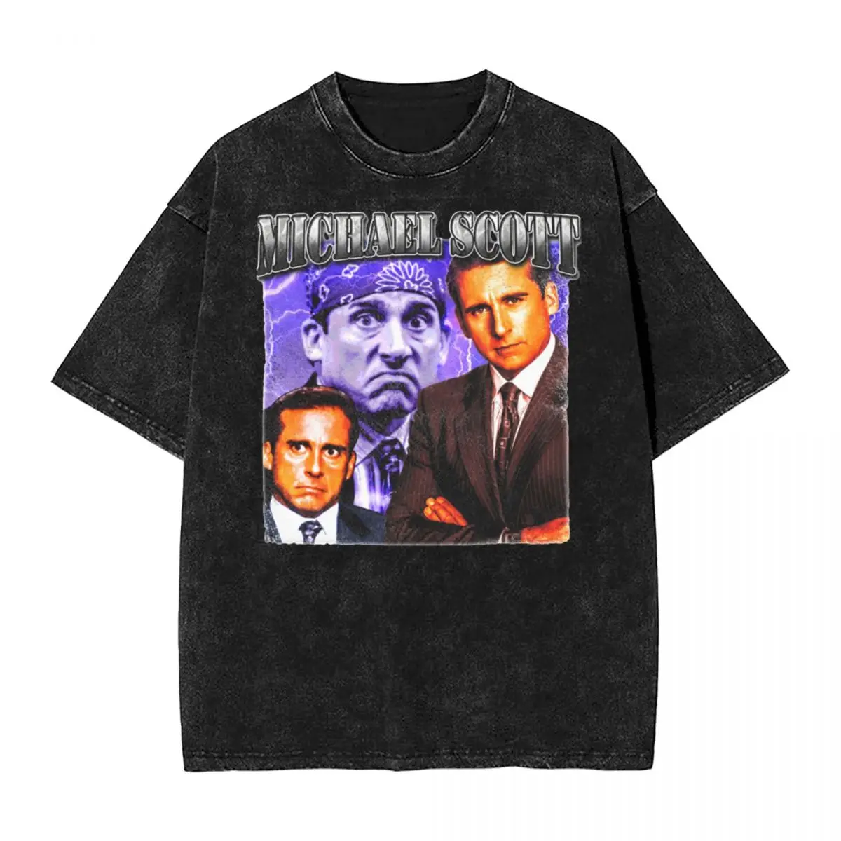 Throwback 90s Styled Michael Scott Rap T Shirts Hip Hop Washed T-Shirt The Office Tv Series for Men Tops Streetwear Printed Tees