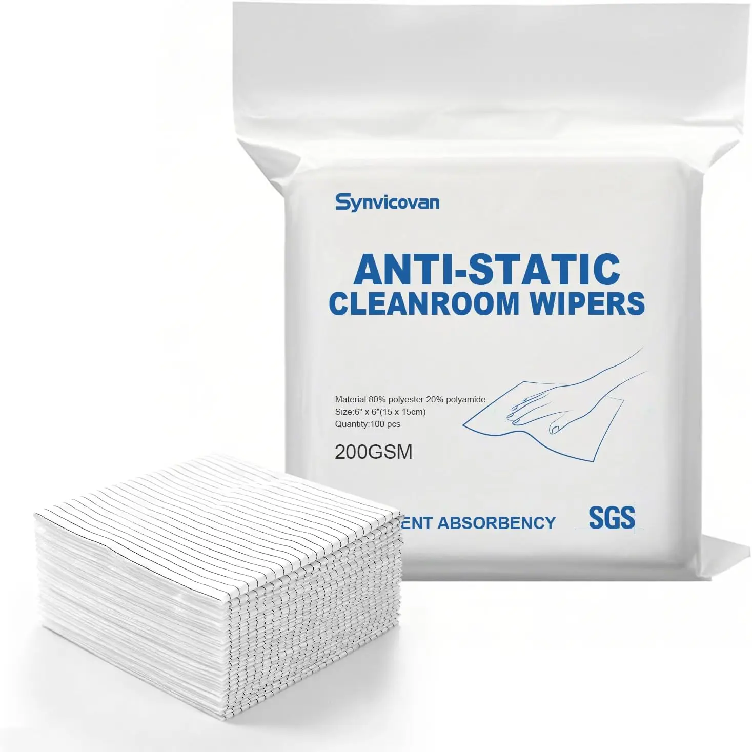 

Антистатические салфетки из микрофибры 15x15 см (100 шт., класс 100, 200 г/м²), безворсовые, многоразовые, специальные ESD