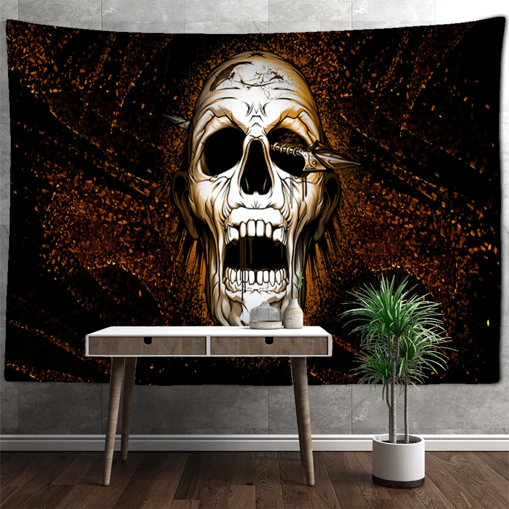 Skull Rune Art Tapestry Wall Hanging Psychedelic Witchcraft Tapiz Tarot Demon Polyester Background Cloth Decor