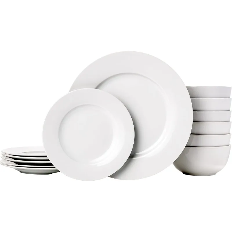 18-Piece White Dinnerware Set, Plates, Bowls, Service for 6