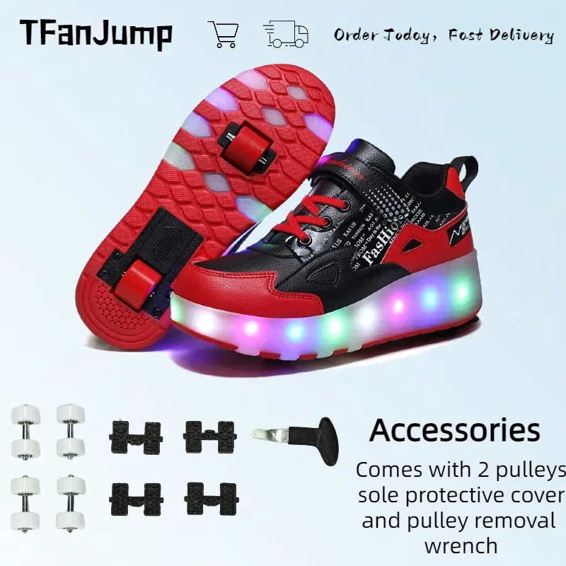 Zapatos de patines de ruedas de deformación para niños, zapatillas luminosas brillantes, zapatos deportivos para exteriores de moda, zapatos Led