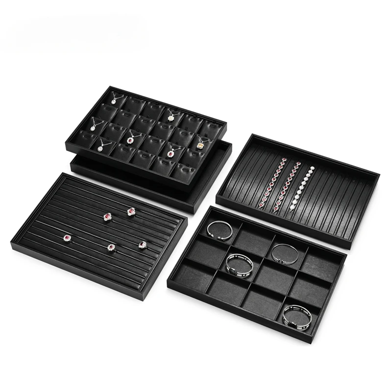 Black leather jewelry tray, jewelry display plate, rings, necklaces, pendants, bracelets, beads, storage and viewing tray