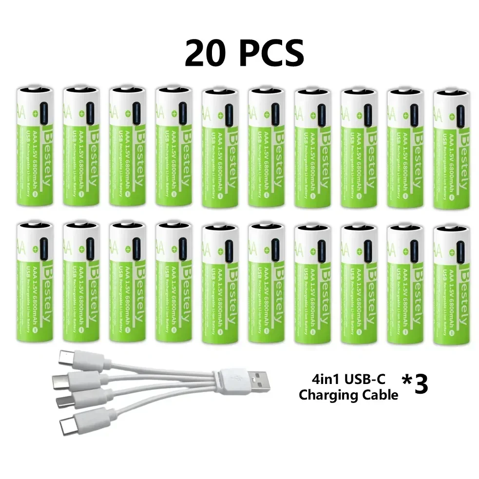 2025 Pro 1,5 V AAA 6800 mAh oplaadbare batterij, Type-C snel opladen Li-ionbatterijen, 2000 cycli LED-indicator met gratis kabel