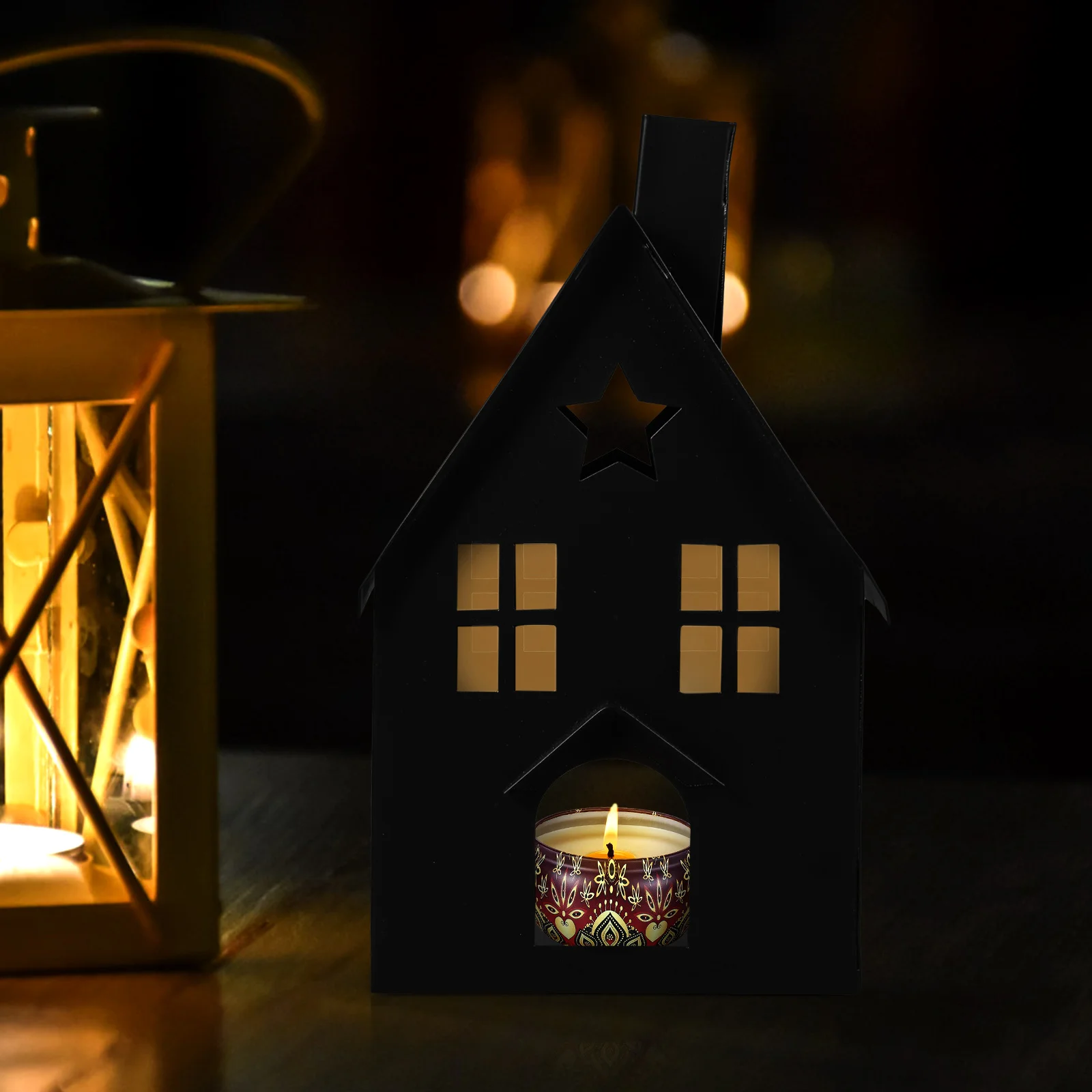 Vintage Breath House Shaped Holder Metal Desktop Candlesticks Home Office Dining Table Centerpiece