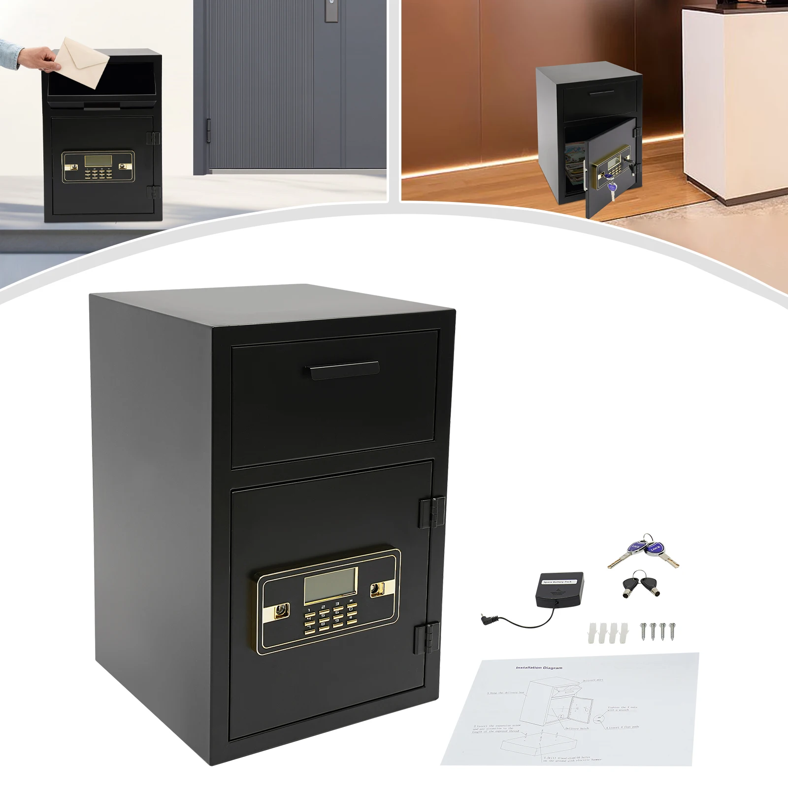 خزانة أمان رقمية بقفل إلكتروني 37 لتر مع فتحة إسقاط، 4 مفاتيح احتياطية لتخزين المستندات الثمينة النقدية والمكتب المنزلي #5