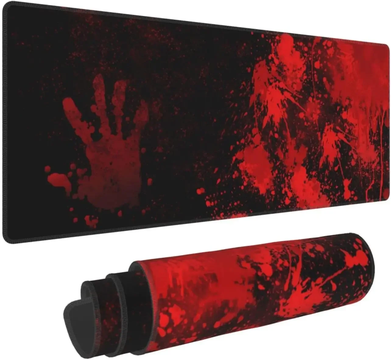 Red Horror Bloody Handprint Mouse Pad XXL Padded Anti-Slip Rubber Base Seamed Edge Gaming Computer Desktop Large Keyboard Mats