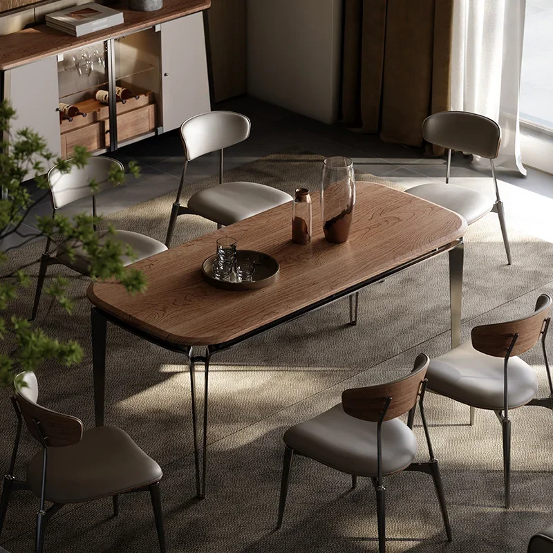 Furnitur ruang makan kayu Solid, meja makan persegi panjang modern villa meja Walnut minimalis Italia