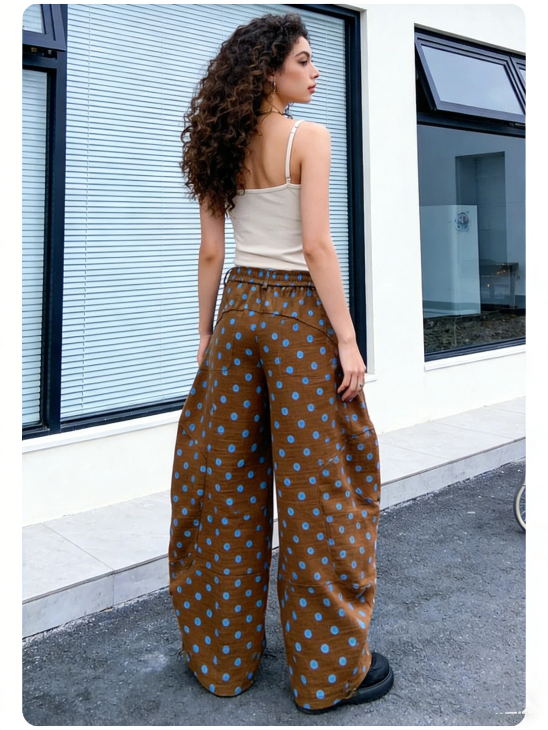 

2026 New Women Dot Print Pants Fashion Casual Loose Fit Trousers with Red Circles Wide Leg Pants High Waist Flowy Bottoms Pants