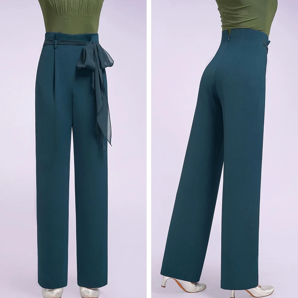 กางเกงเต้นรำสตรีสีดำ กางเกงแฟชั่นสำหรับฝึกซ้อม กางเกงขนนกสีขาว สายสีฟ้า กางเกงทรงตรง กางเกงแซมบ้าคุณภาพสูงสีแดงไวน์