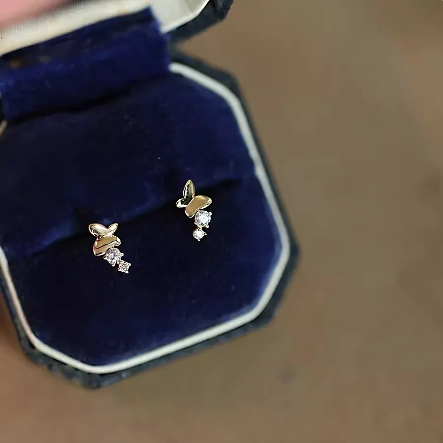 925 Sterling Silver Plating 14K Gold Zircon Butterfly Earrings for Women French Exquisite Jewelry Party Wedding Accessories