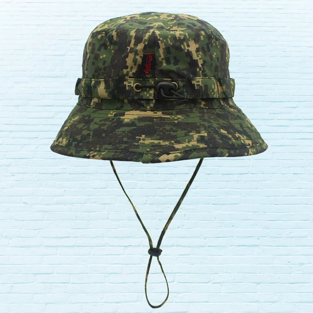 

Camouflage Boonie Hat Bucket Hat with Chin Strap for Sports Hunting Fishing Sun Protection (Army Green Camouflage）