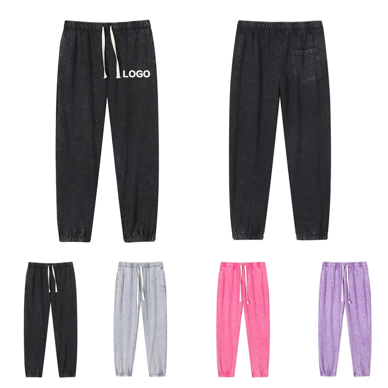 

400 г сверхмощные потертые потертые спортивные штаны по индивидуальному заказу для бега на открытом воздухе, спортивные повседневные брюки с эластичной лентой и шнурком