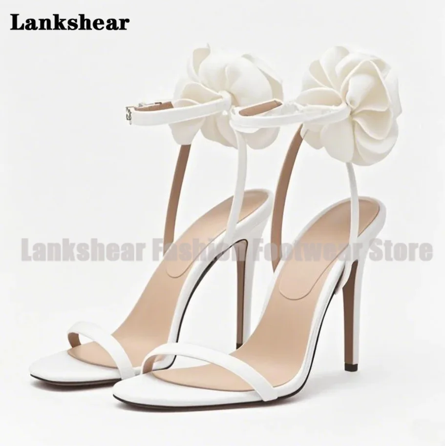 

Back Flower Velvet High Heels Sandals Open Toe Ankle Strap Summer Round Toe Elegant Party Shoes Women Sandalias De Mujer Verano