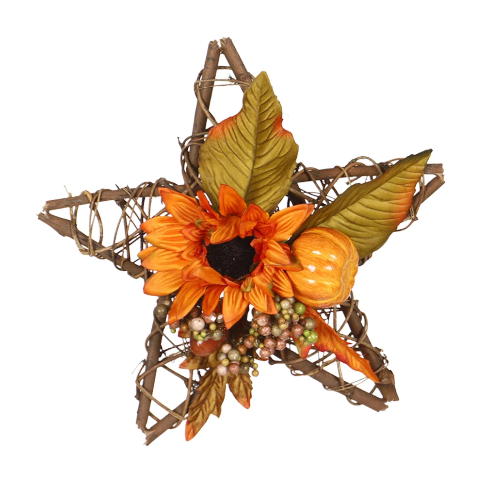 1Pc Wicker Wall Adornment Rattan Sunflower Decoration Halloween Wall Decor Star Shape (Orange) wicker rattan star