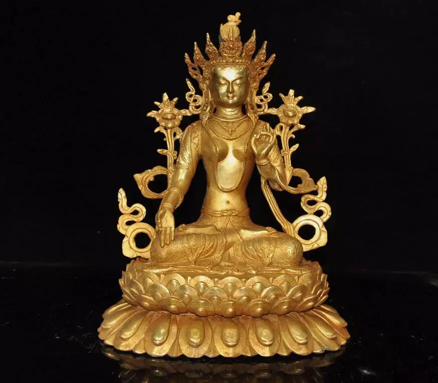 Tibet Buddhism bronze gilt Tara Kwan-yin Guanyin Bodhisattva Buddha statue