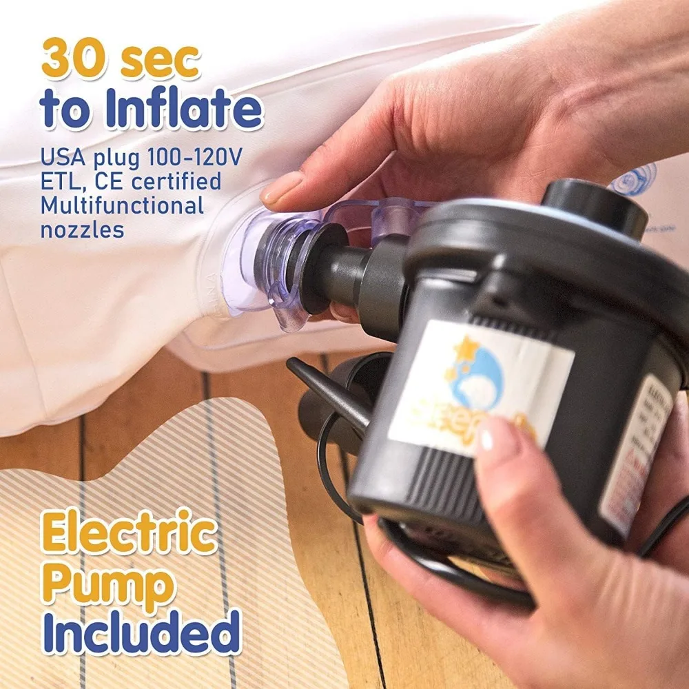 مجموعة مرتبة هوائية محمولة للأطفال الصغار قابلة للنفخ من Sleepah مع واقيات للسكك الحديدية الآمنة للأطفال والأطفال الصغار - تتضمن مضخة، C