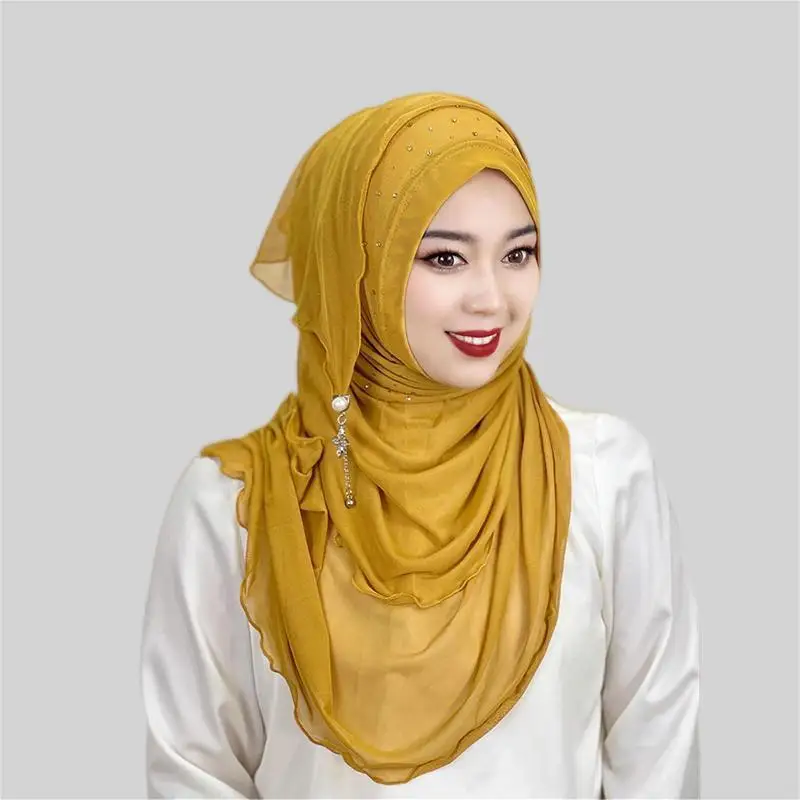 New Long Scarf Fringed Diamond Headscarf Women's Natural Wrinkled Scarf Solid Color High-elastic Shawl Headscarf