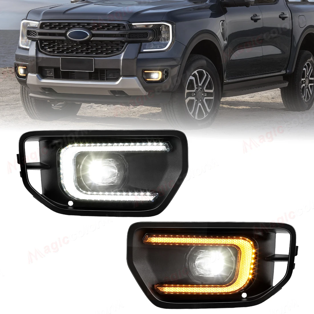 

Car LED Fog Lamps DRL For Ford Ranger T9 XL XLT 2022 2023 2024 Daytime Running Lights Turn Signal Front Bumper Headlights 12V