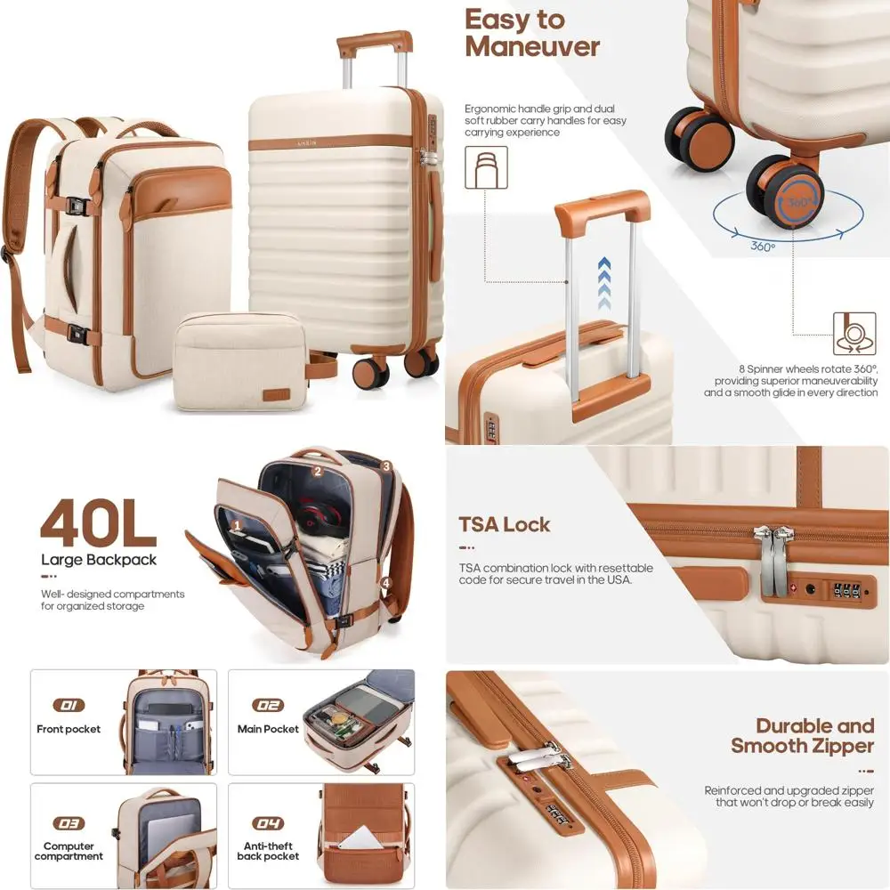 

Набор чемоданов Hardside Spinner из 3 предметов, 20-дюймовый чемодан ручной клади с замком TSA, прочный дорожный набор чемоданов для частоких флаеров