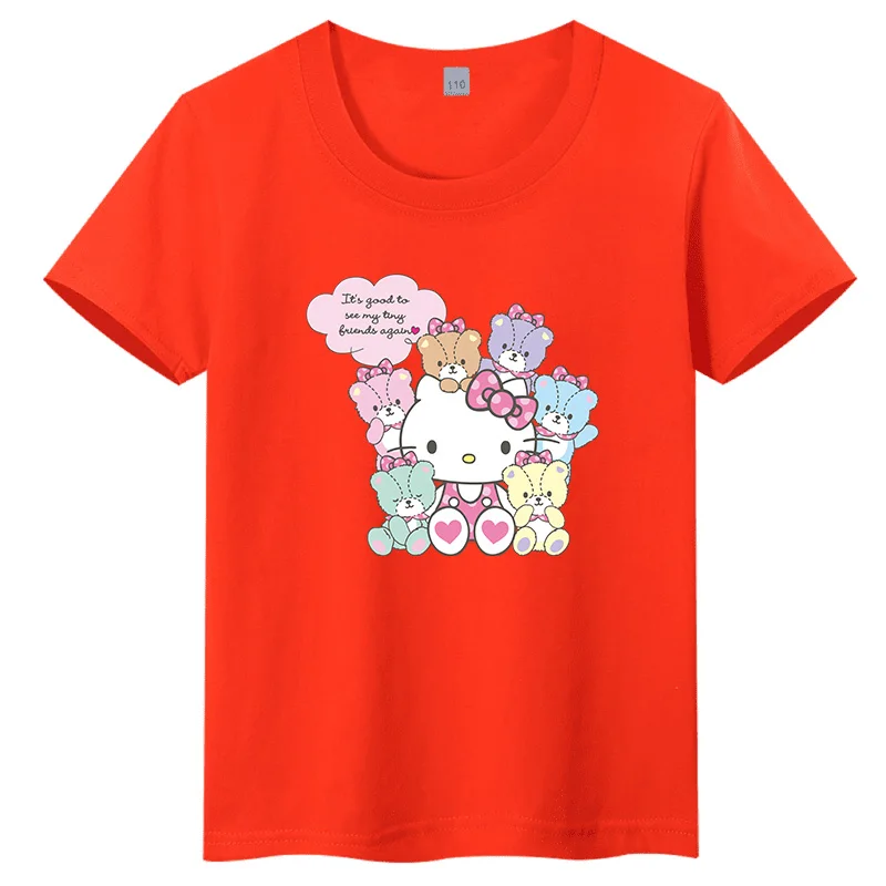 

Детская футболка Sanrio Family Hello Kitty с милым принтом, круглый вырез, из чистого хлопка, семейная одежда для родителей и детей