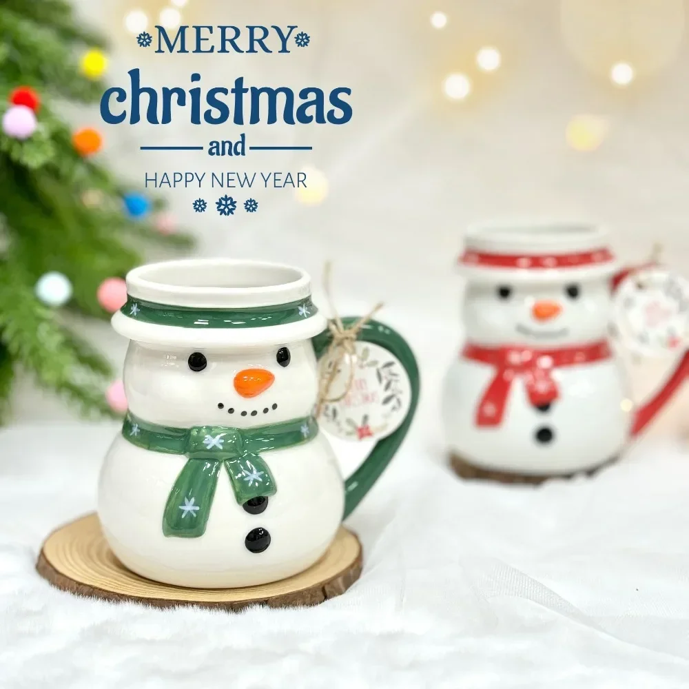 3D Snowman Mug Ceramic Christmas Coffee Cup with Spoon Gift Box Holiday Novelty Mug for Xmas Winter Table Decor Christmas Gift