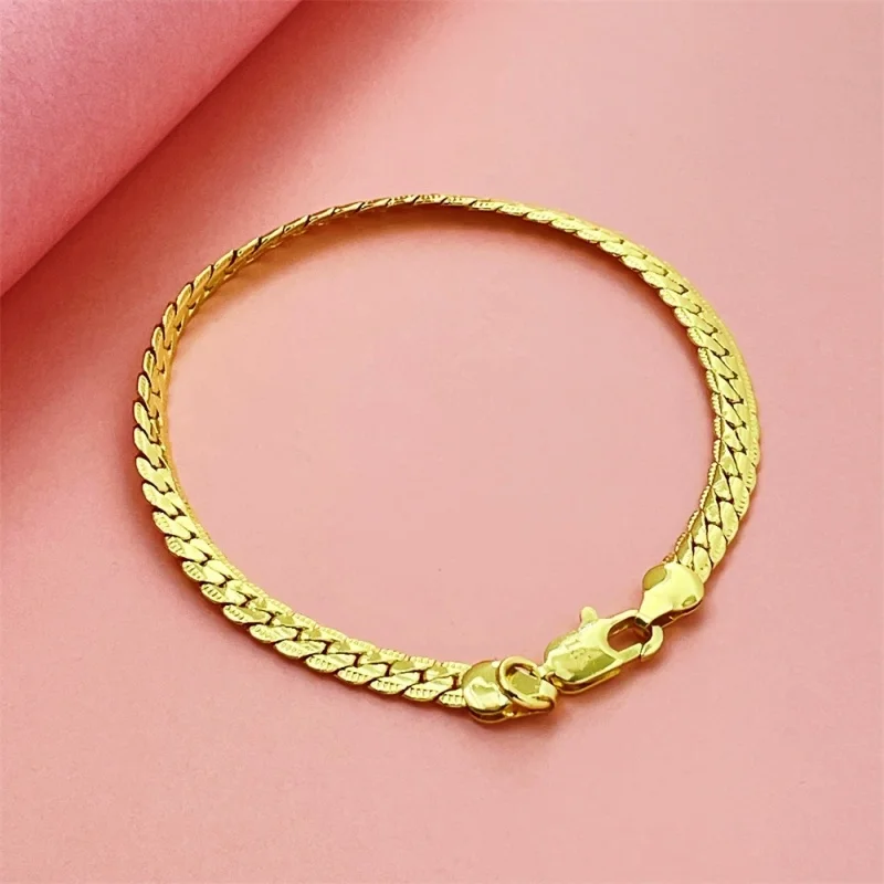925 Sterling Silver, 18K Gold, 5mm Embossed Bracelet - Fashionable for Men and Women, Charming, Wedding Gifts and Jewelry