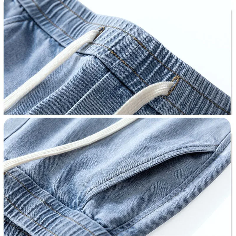 2025 新アイスシルク薄型スタイルデニムショーツ男性ストレートファッションカジュアル高品質ジーンズ男性ハイストリートレトロブルーショートパンツ
