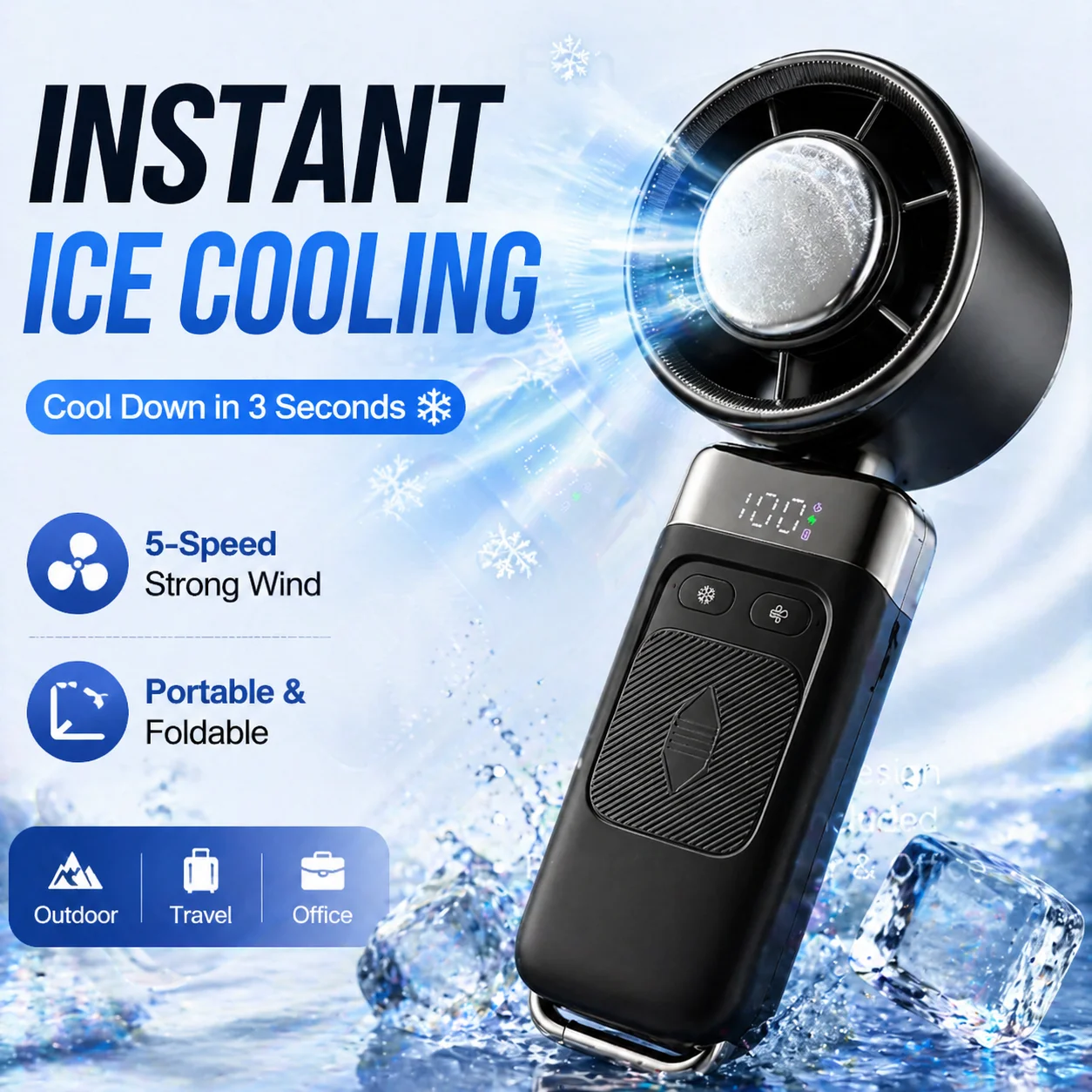 Portable Ice Cooling Handheld Fan 5-Speed