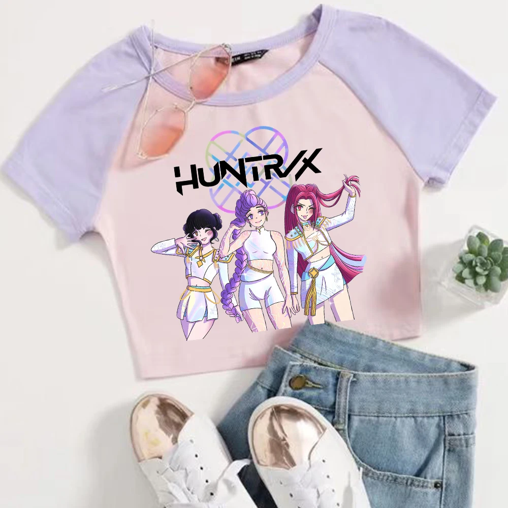 KPop Demon Hunters Huntrix Merch Crop Tops T-Shirt Women Sexy Girls 2025 Movie Fashion Shirt
