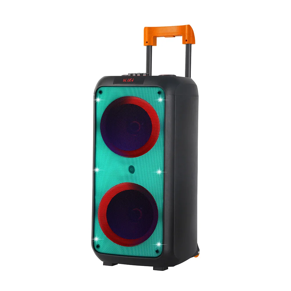 NDR 1095 Outdoor Big Power Speakers DJ Party Colorful Led Light Box Sound Double 8 Inch With Microphone Bluetooth Speaker