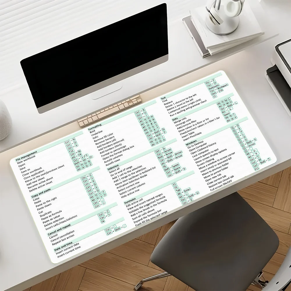 Word Excel PPT Office Shortcuts Mouse Pad Anti Slip Rubber Edge Locked Thickened Laptop Gaming Desk Mat