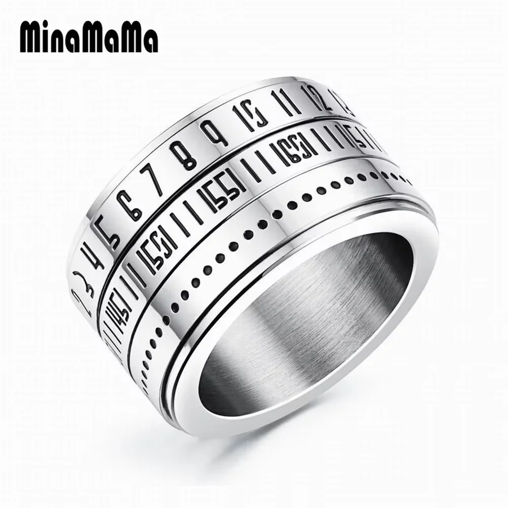 Vintage Stainless Steel Calendar Rotatable Roman Numerals Ring For Men Woman Punk Spinner Rings Jewelry Gifts