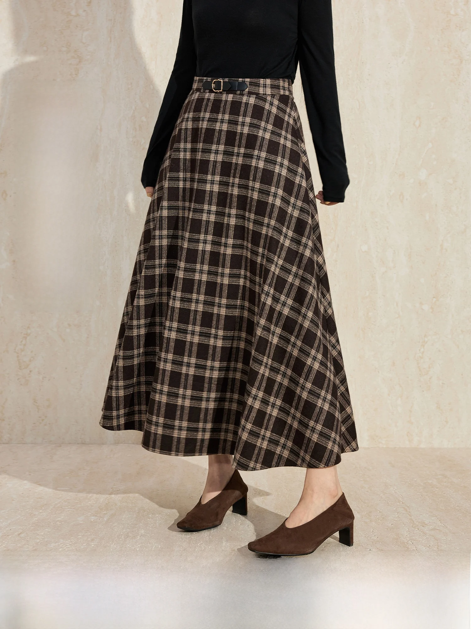 

Blue Language plus Size Retro Plaid Slimming A-Line Midi Skirt Winter Wool Blend High Waist Commute Sle Polyester Fiber