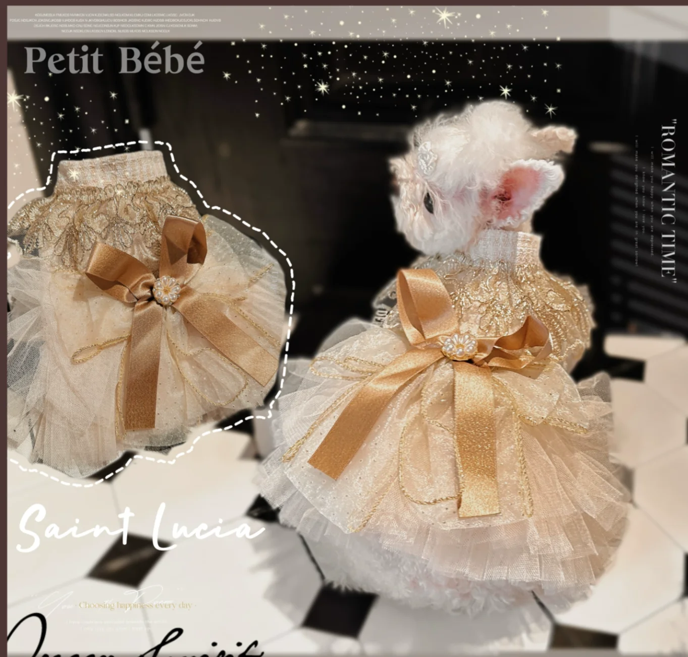 

Church-Golden Sacred Pet Dress Luxurious Handmade Details Custom-Made Dress For Cats And Dogs