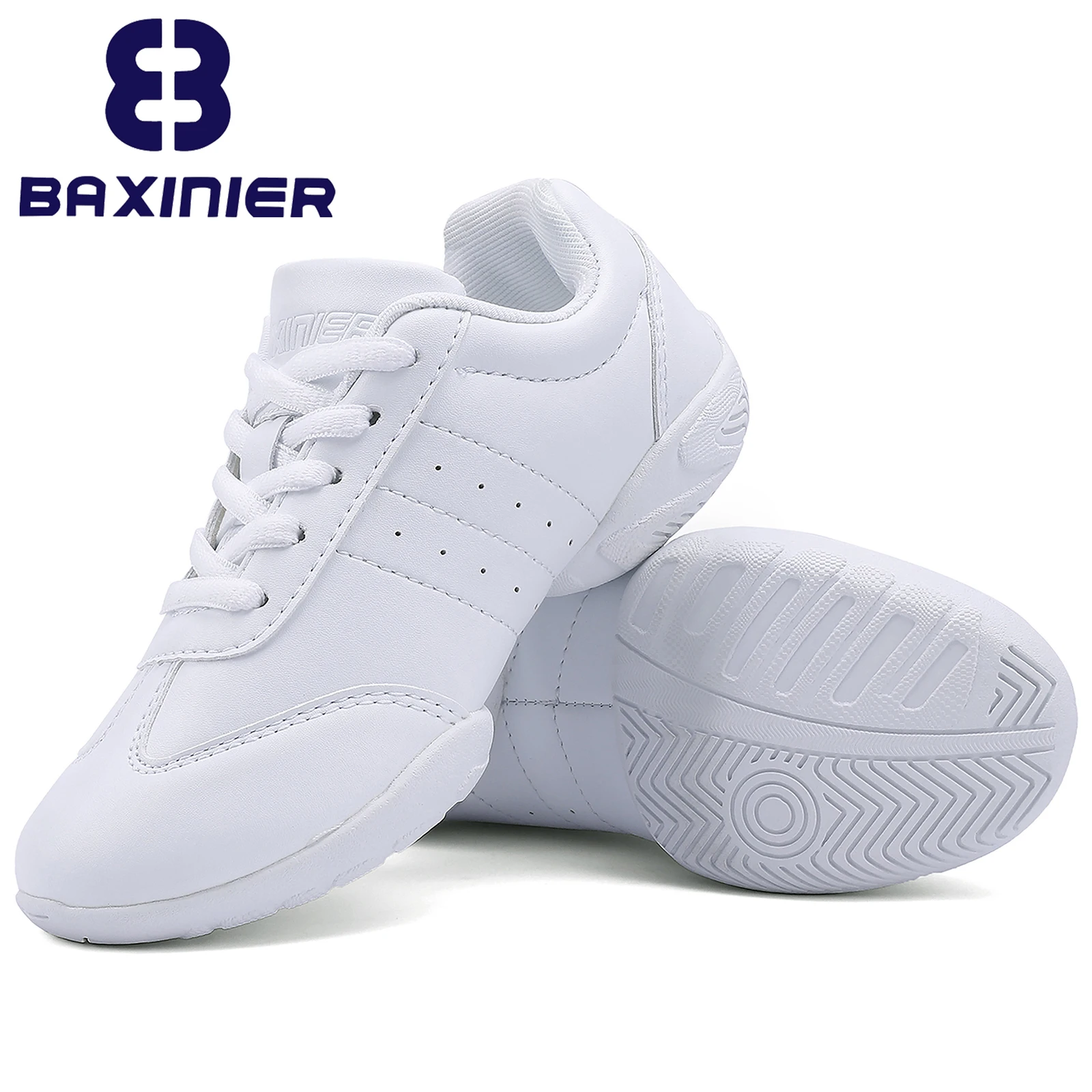 BAXINIER Girls White Cheerleading Dance Shoes Athletic Training Tennis Breathable Youth Competition Cheer Sneakers