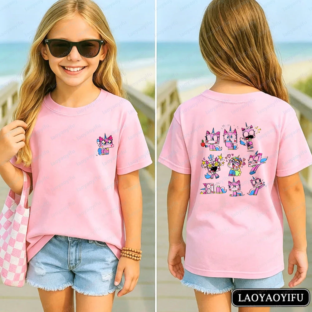 Unikitty Cute Anime Vibrant Magical Cotton Tshirt Soft Cartoon Print Casual Tee for Girl Best Seller Fashion Children's Apparel