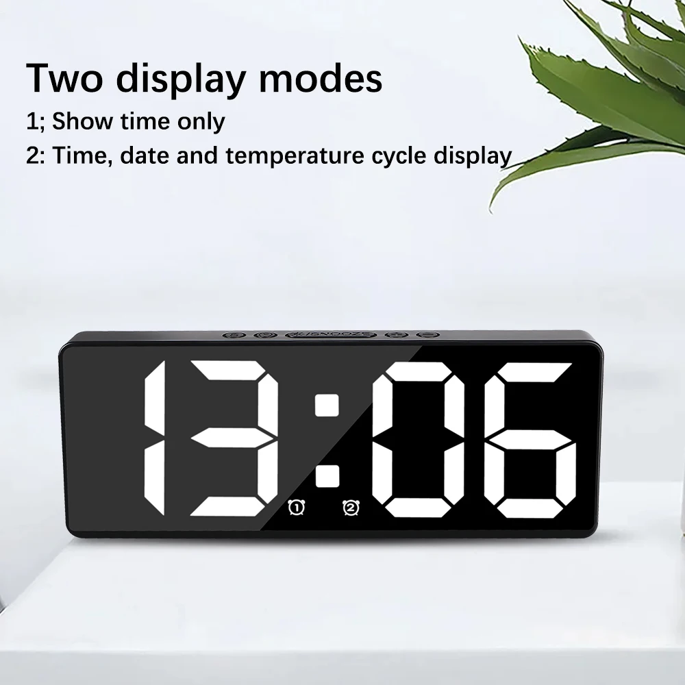 Jam LED kontrol suara 12/24H, jam meja Desktop Anti gangguan Mode malam jam Alarm Digital