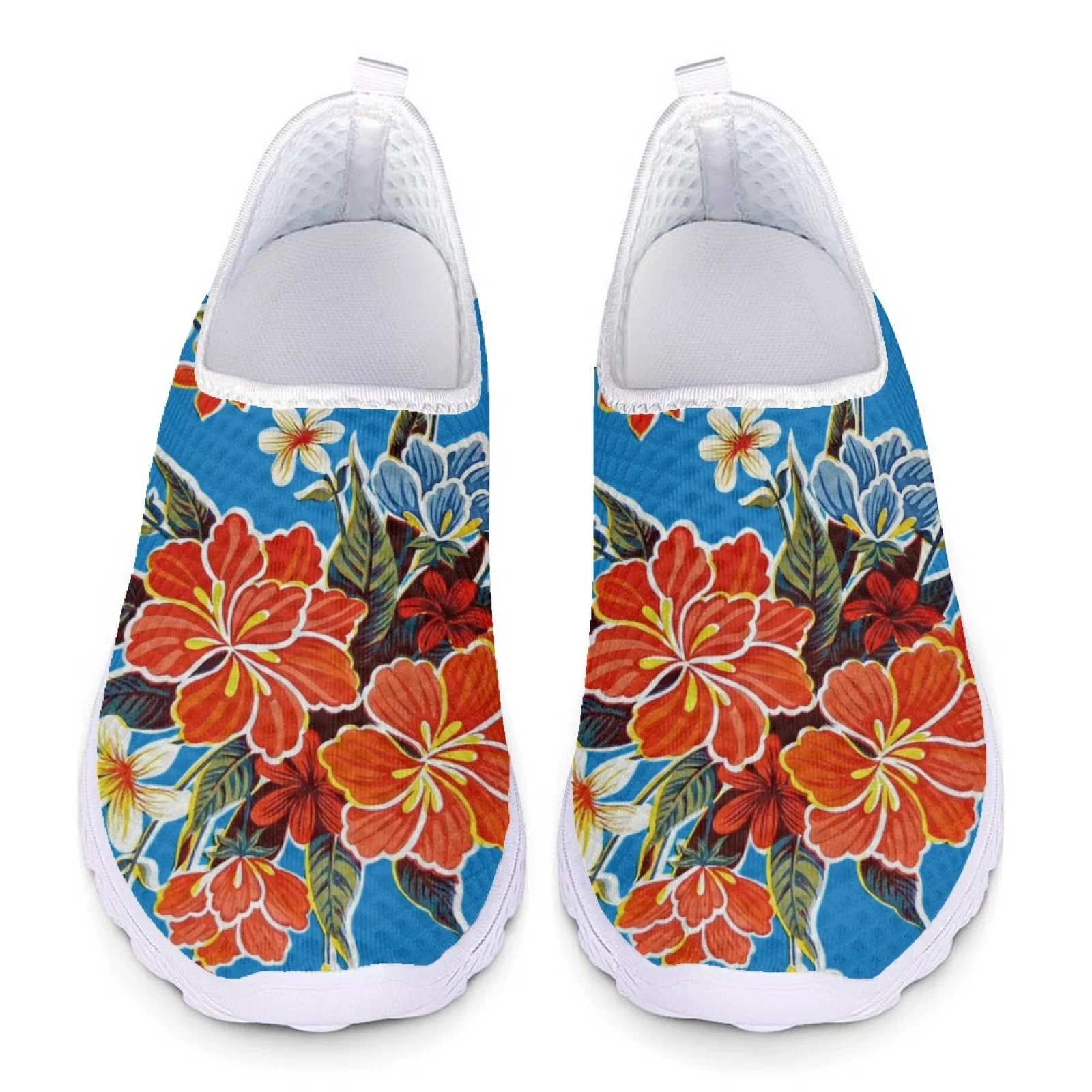 INSTANTARTS Colorful Tropical Flower With Bird of Paradise Painting Flat Shoes for Lady Light Soft Mesh Sneakers Slip-on Loafers