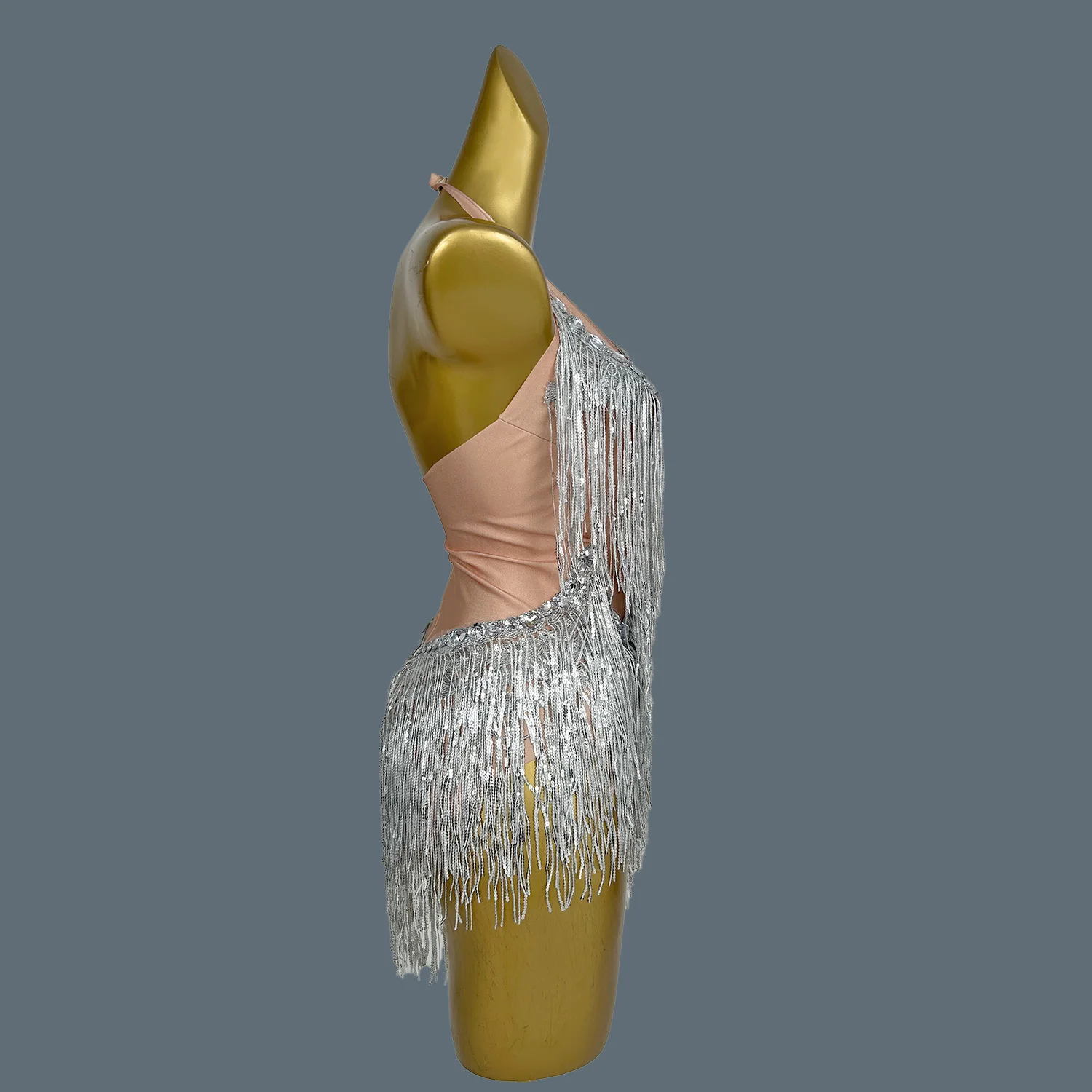 Women Luxury Crystals Rhinestones Tassel Sleeveless Bodycon Bodysuit Nightclub Dancer Costume Bar Silver Stage Outfit Shuye
