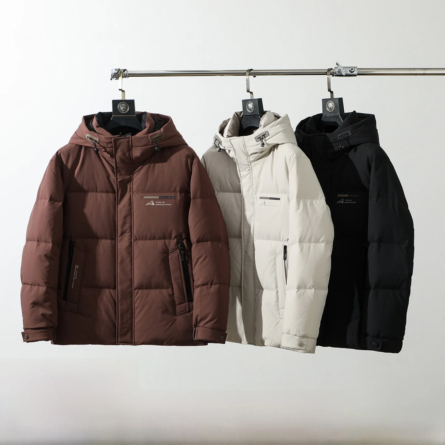 

High-End Men's down Jaet Anti-Cold Waterproof Du down Hooded Warmth Polyester Fiber Long Sve Zipper Closure Casual Sle