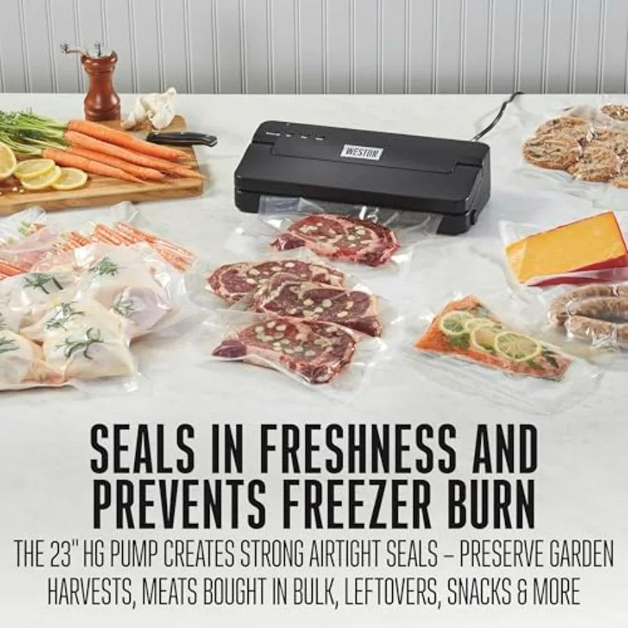 Compact Food Vacuum Sealer Machine with Powerful 23 Hg Pump for Bags Up to 11 Wide 100 Watts Includes Corner Guides for Easy Al