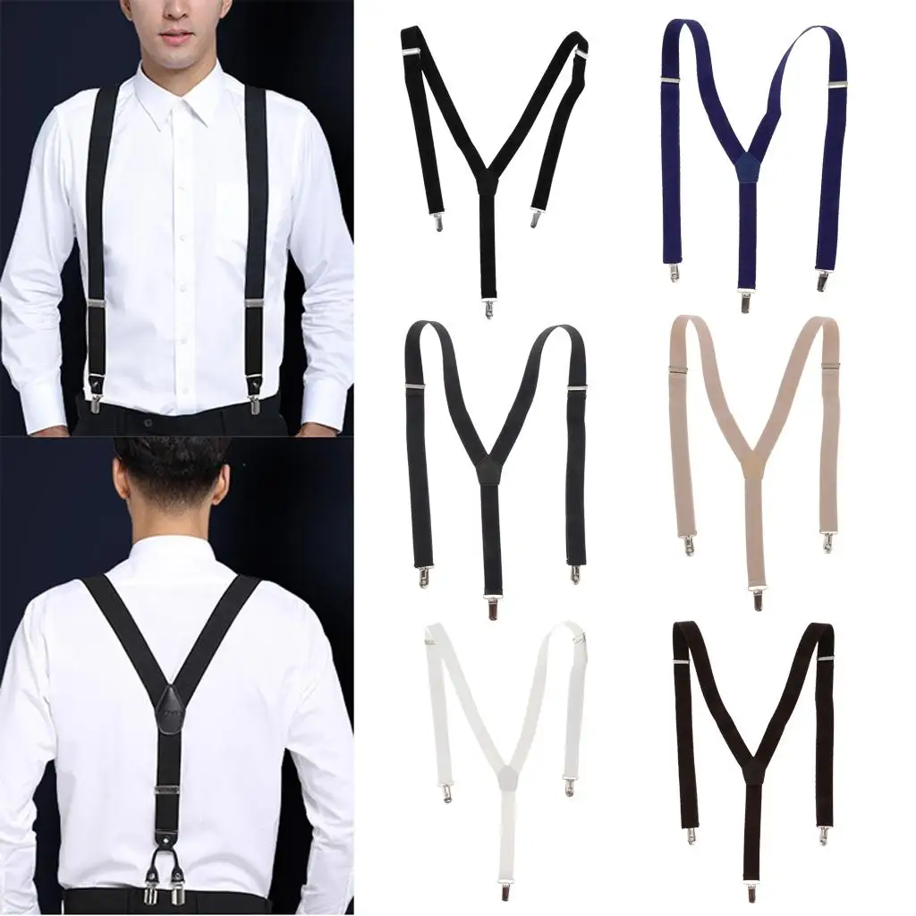 Men Trouser Elastic Adjustable Suspender Y Shape with Metal Clips