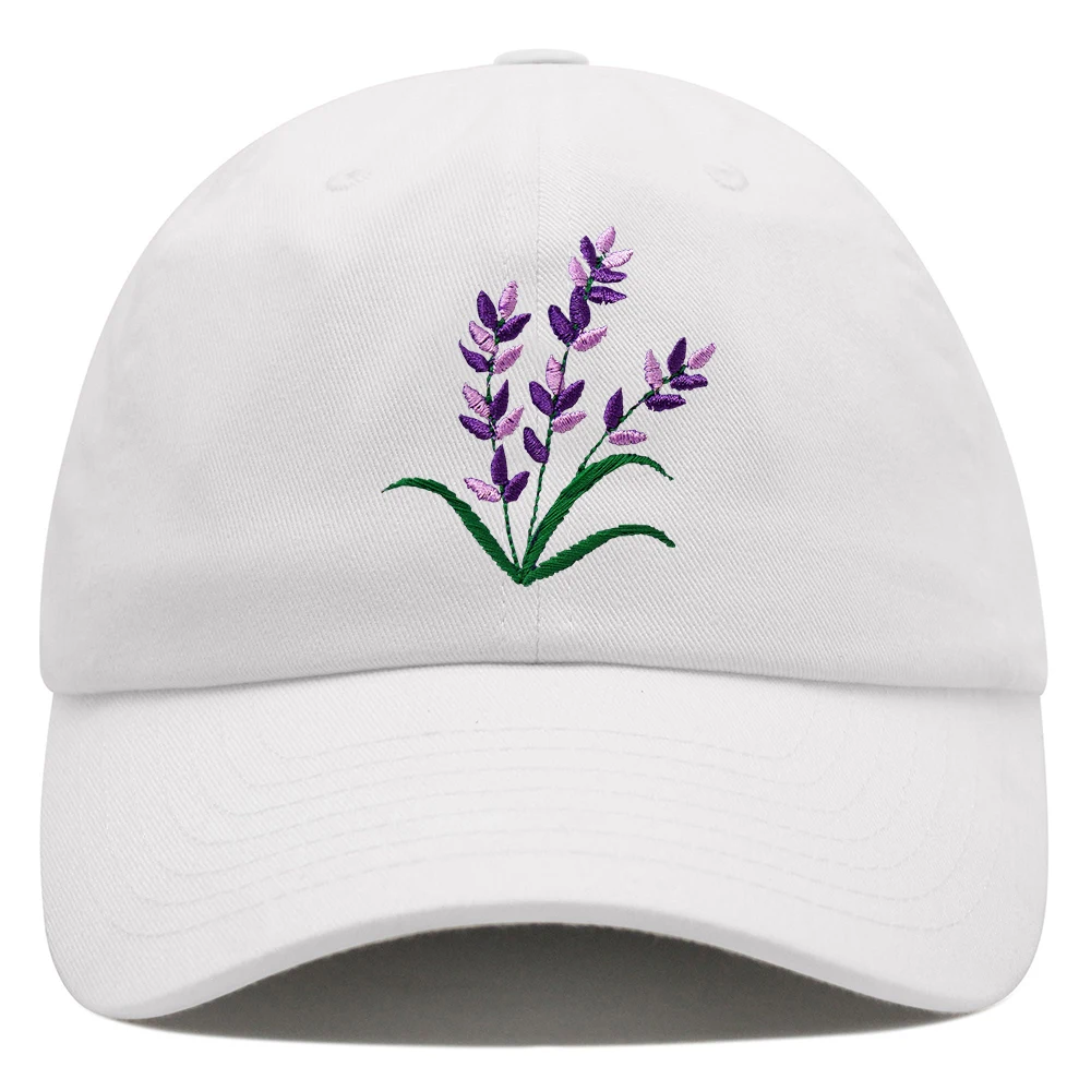 Lavender Embroidered Mom Hat Purple Blue Flower Baseball Cap Woman Summer Plant Trucker Hat Cotton Adjustable