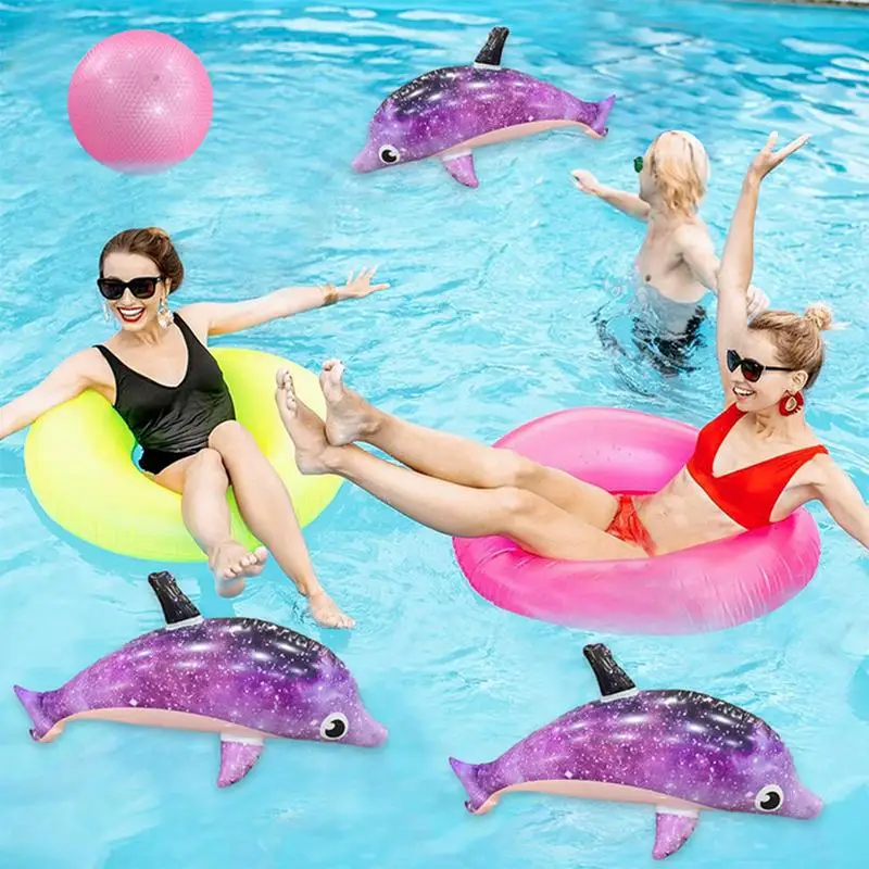 Dolphin Float Inflatable Animals For Pool Cute Starry Dolphin Floatie Thickened Inflatable Sea Animals Photo Props Aquatic