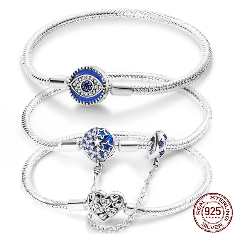 

925 Silver Original Bracelet 17-20CM Shell Starfish Sea Turtle Chain Zircon Bracelets Fit DIY Charms Birthday Jewelry Gifts